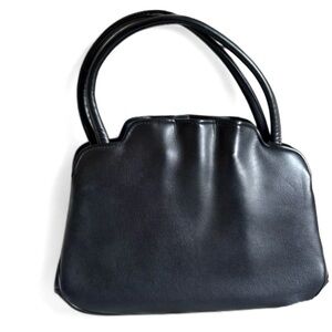 Vintage Black Leather Handbag scallop top